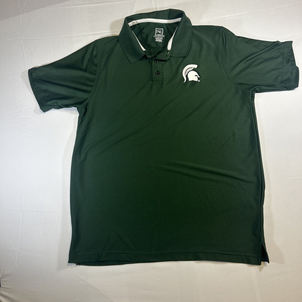 Pro Edge Michigan State Spartans MSU Green & White‎ Polo Men's Large